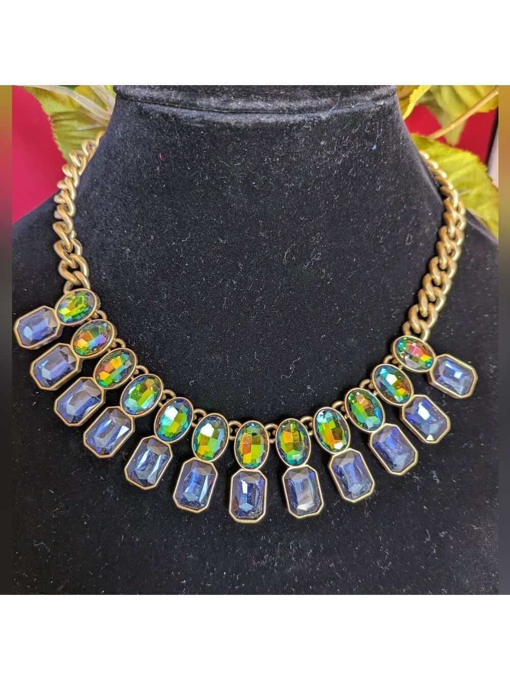 J.Crew Ombre Crystal Drop Necklace Multi Color Light Gold Ox Plated - Picture 7 of 11